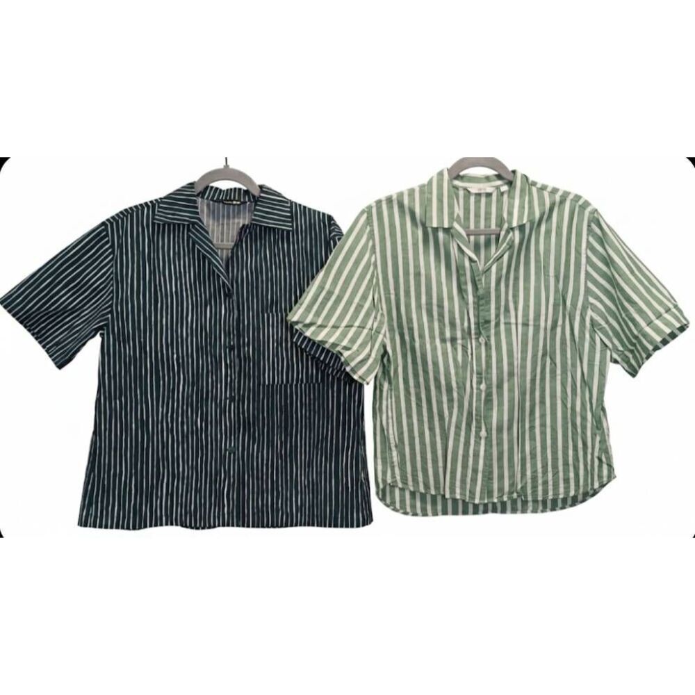 Marimekko womens uniqlo womens medium poplin linen shirt white stripe lot of 2 - Picture 2 of 11